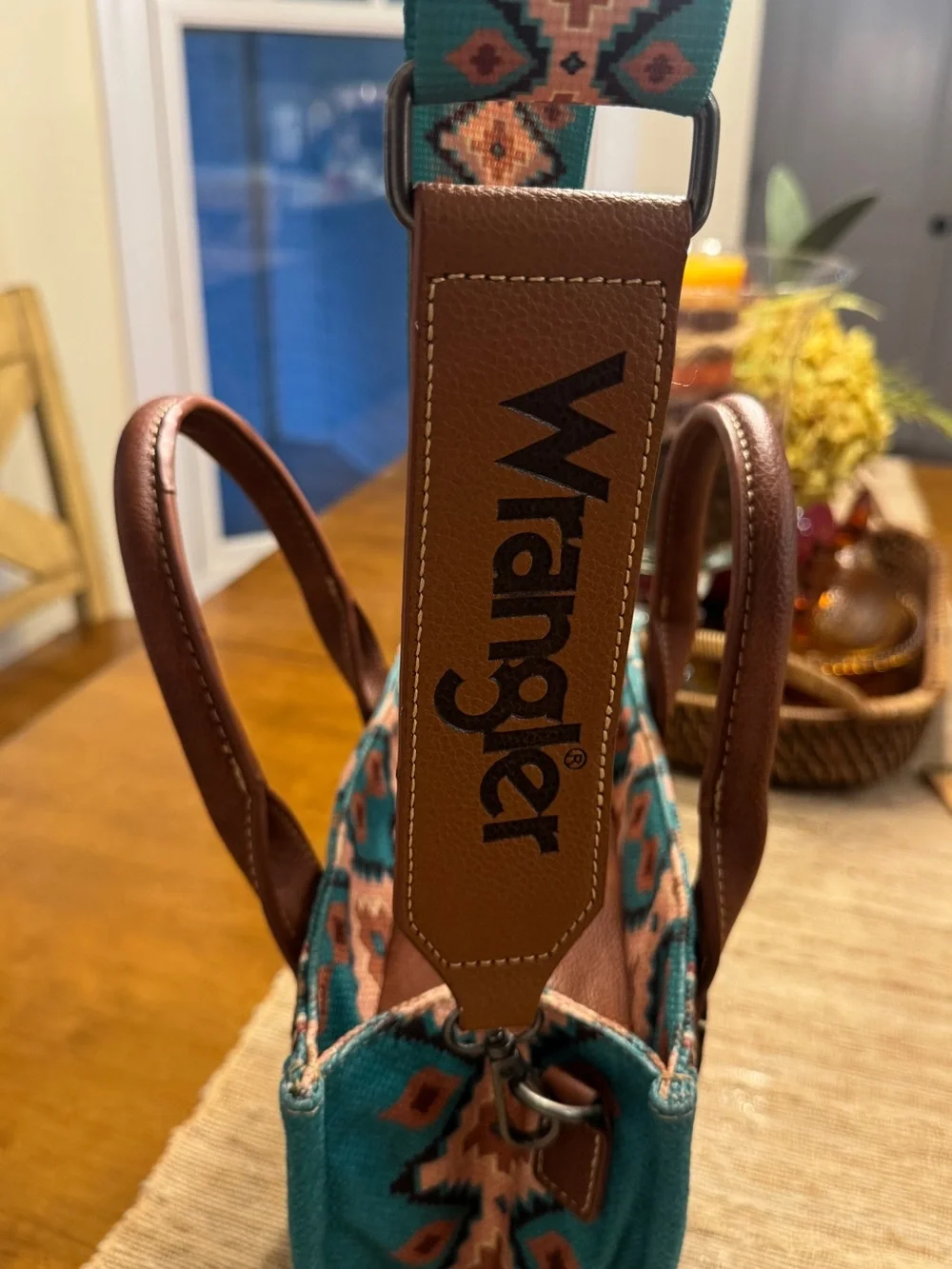 Wrangler Turquoise Aztec Canvas Satchel Crossbody Western Bag